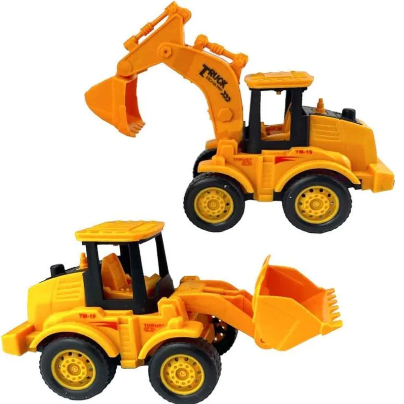 Kit 2 Trator Construção Brinquedo Fricção Escavadeira Pá