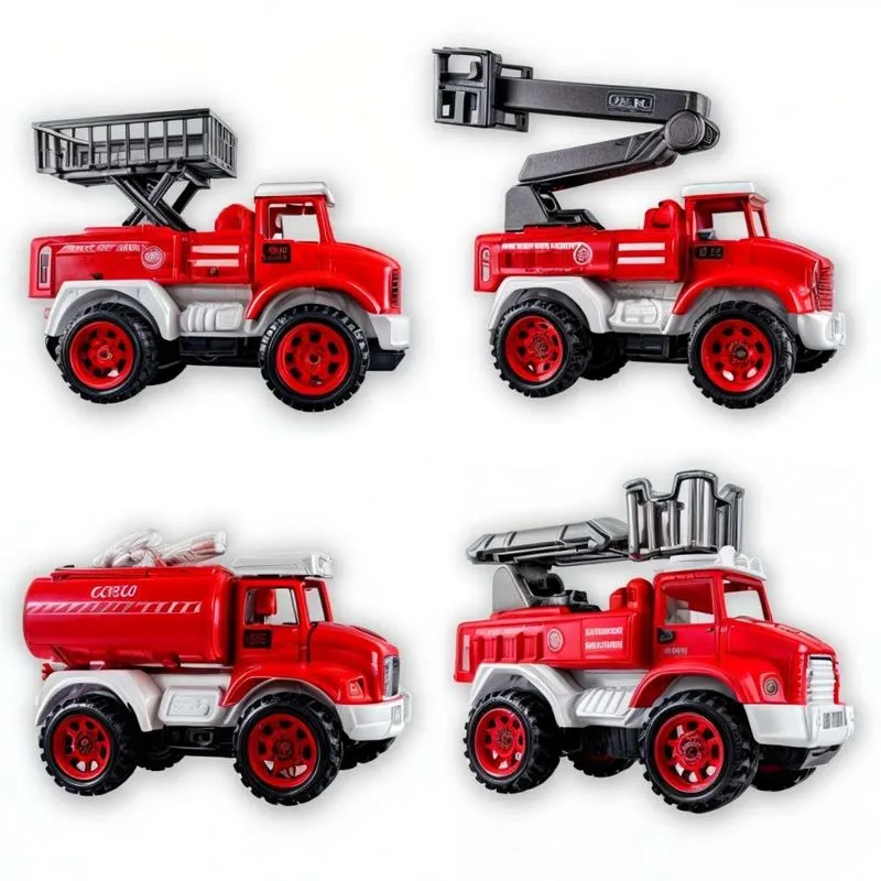 Kit 4 Caminhões Bombeiros Resgate Escada Articulada Fricção