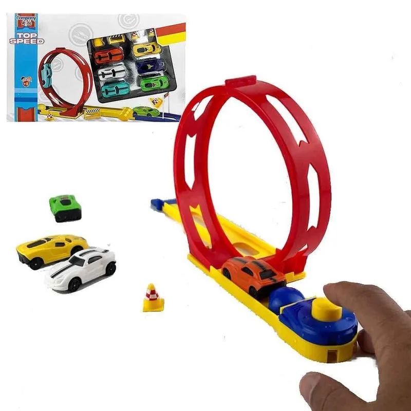 Pista Acrobática Looping 360 Lançador 6 Carrinhos Acessórios