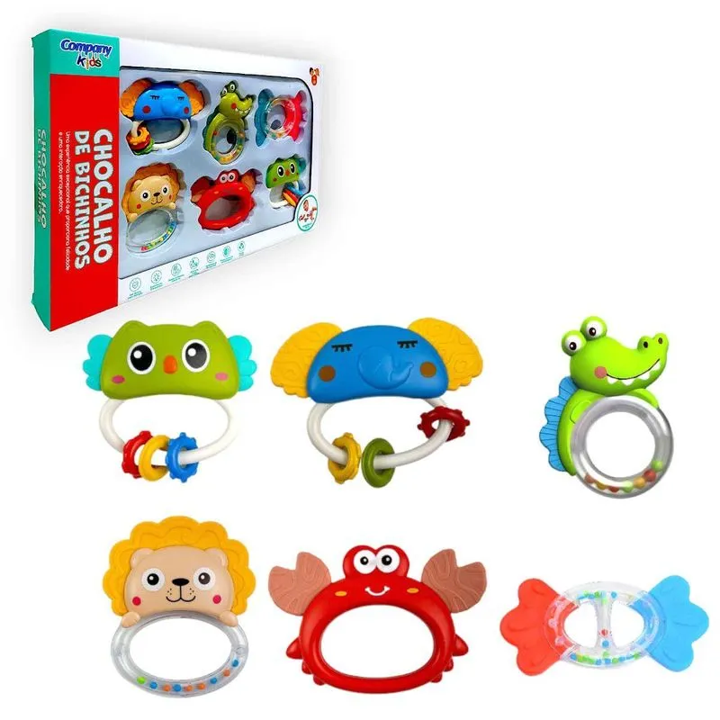 Brinquedo Kit Chocalho Mordedor Para Bebê Criança 6 Peças