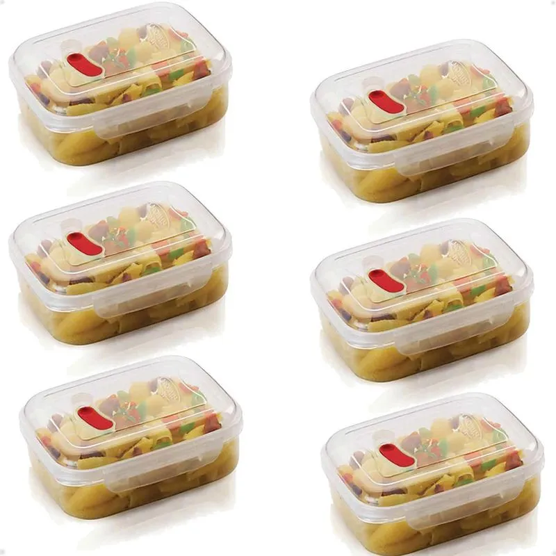Kit 6 Pote Alimentos Com Válvula E Travas 600ml Transparente