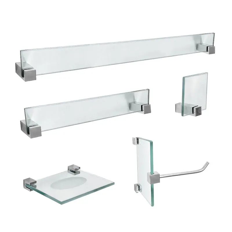Kit Acessórios Banheiro de Vidro 5 Peças Vitralle 419VTA Grego Metal