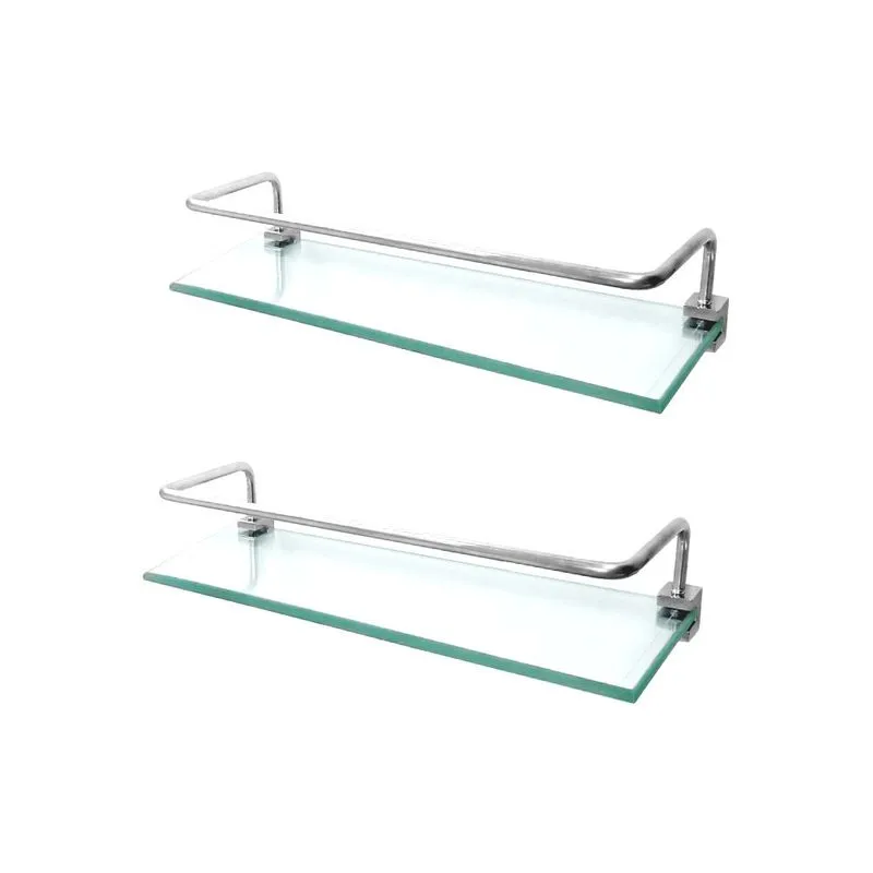 Prateleira em Vidro com Proteção Kit 2 Peças Prátika 821PK2 Grego Metal