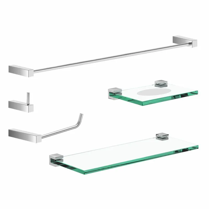 Kit De Acessórios Para Banheiro Vidro Jateado Grego Metal 5 Peças Alto Brilho