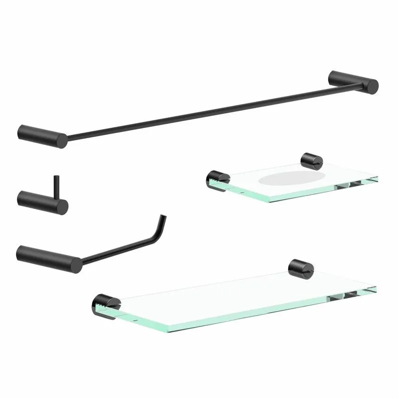 Kit De Acessórios Para Banheiro 5 Peças Suporte Prateleira Redondo Preto Orion