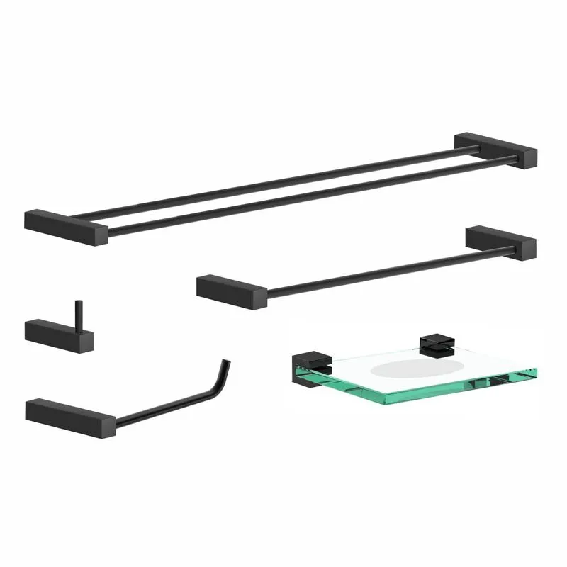 Kit Acessórios De Banheiro Duplo Preto Fosco 5 Peças Grego Metal