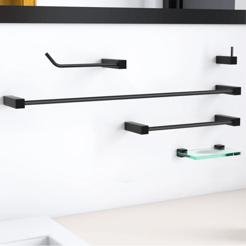 Kit Acessórios Para Banheiro Troia Metal Preto Fosco 5 Peças Grego