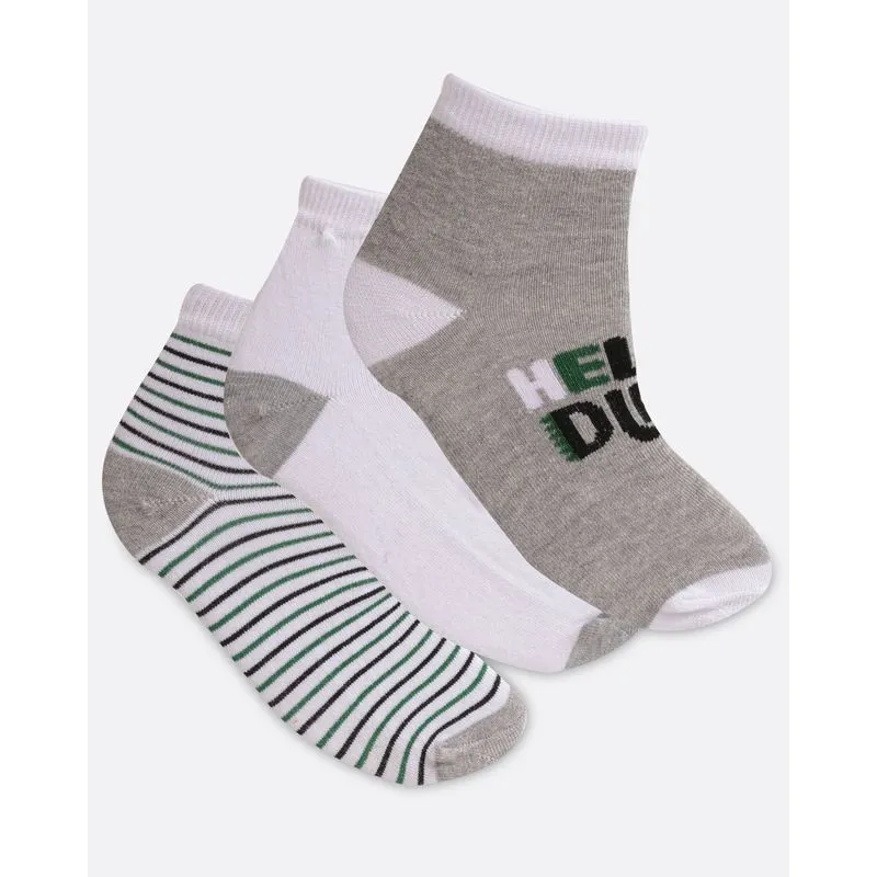 Kit de Meias Infantis 3 Pares Hello Dino Cinza Branca Listrada 22 A 25
