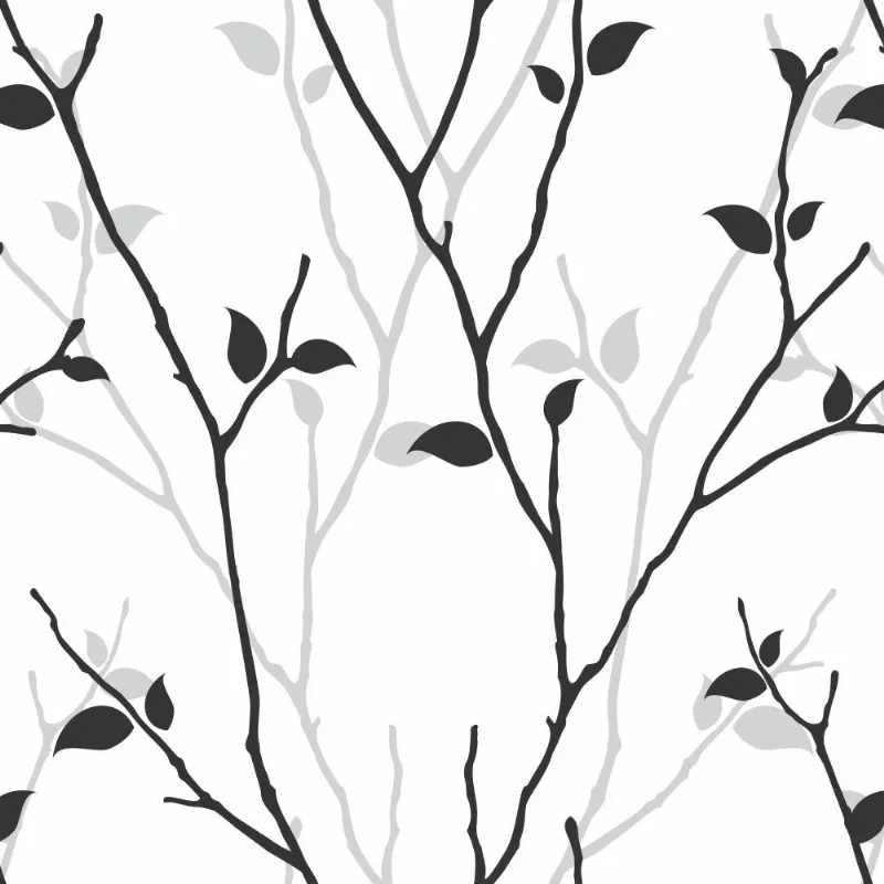 Papel Parede Galhos Preto Branco Folhagem Adesivo 0.50x3.00m