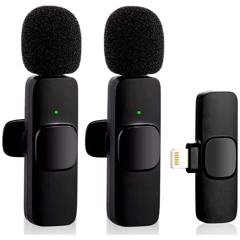 Kit 2 Microfone de Lapela Sem Fio Wireless Um Receptor Profissional Alcance 20 Metros Lightning