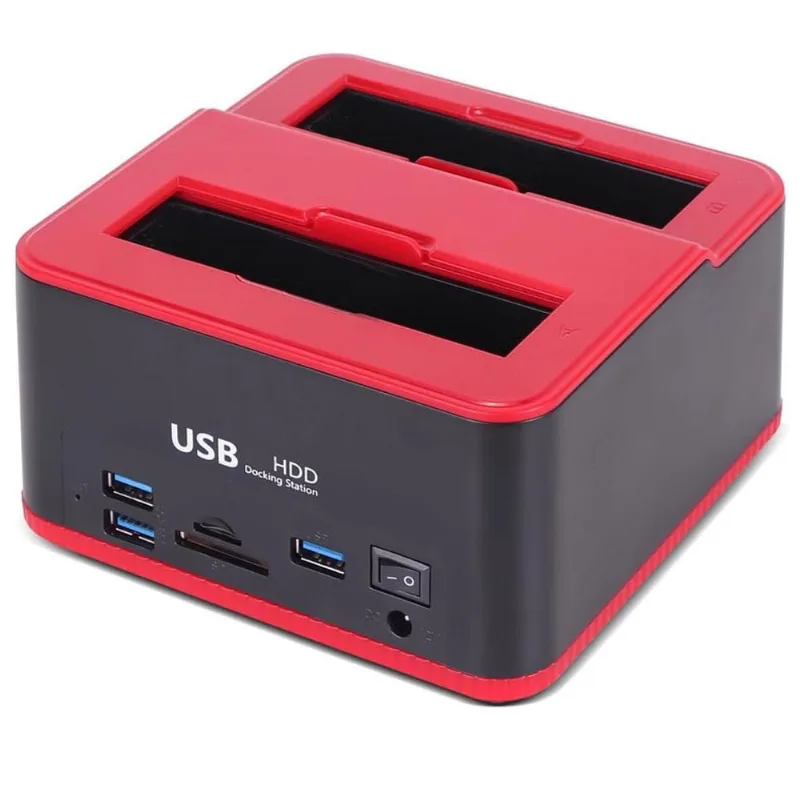 Dock Station 2 HD Sata 2,5 e 3,5 Docking Base Case Entradas 2 USB 2.0 Pendrive Leitor de Cartão sd e tf para Backup