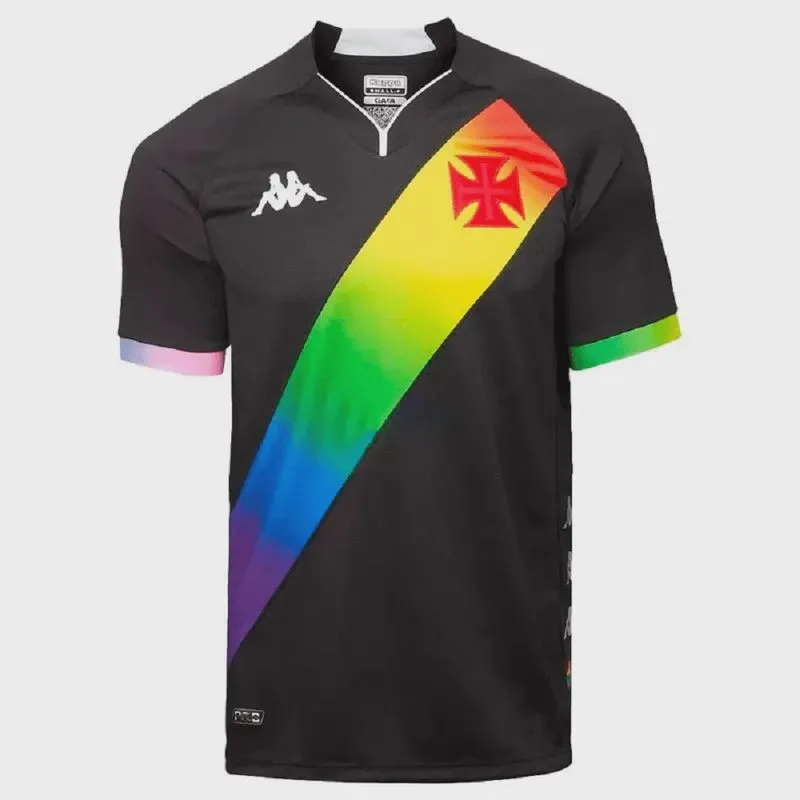 Camiseta Vasco Oficial lgbtqiapn + 2023 Kappa Masculina - Preto/Arco-íris