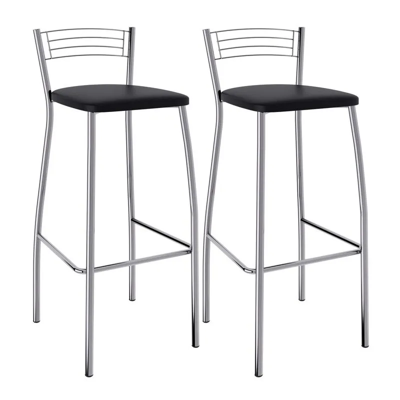 Conjunto 2 Banquetas Altas com Encosto Grade Primicia Móveis Tubulares Cromado/Preto