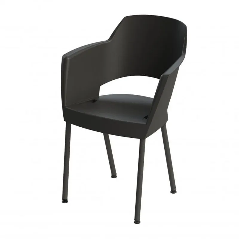 Cadeira com Braços Pés Aço Polipropileno Queen City Design Preto