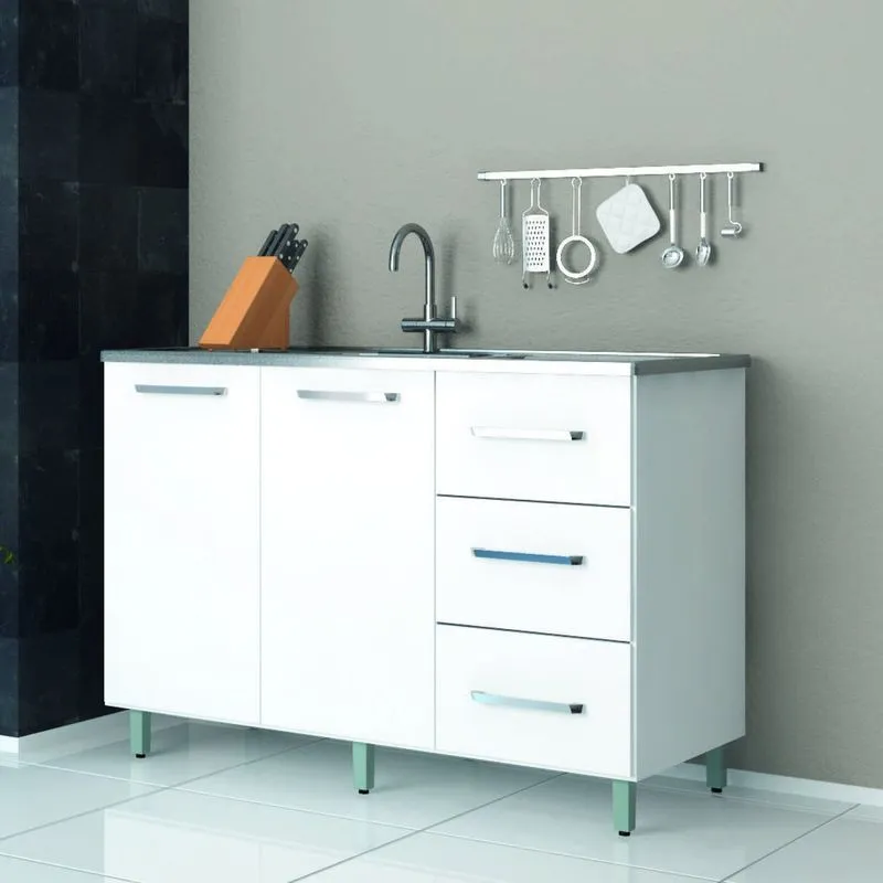 Balcão de Cozinha 2 Portas 3 Gavetas Darmovel Branco