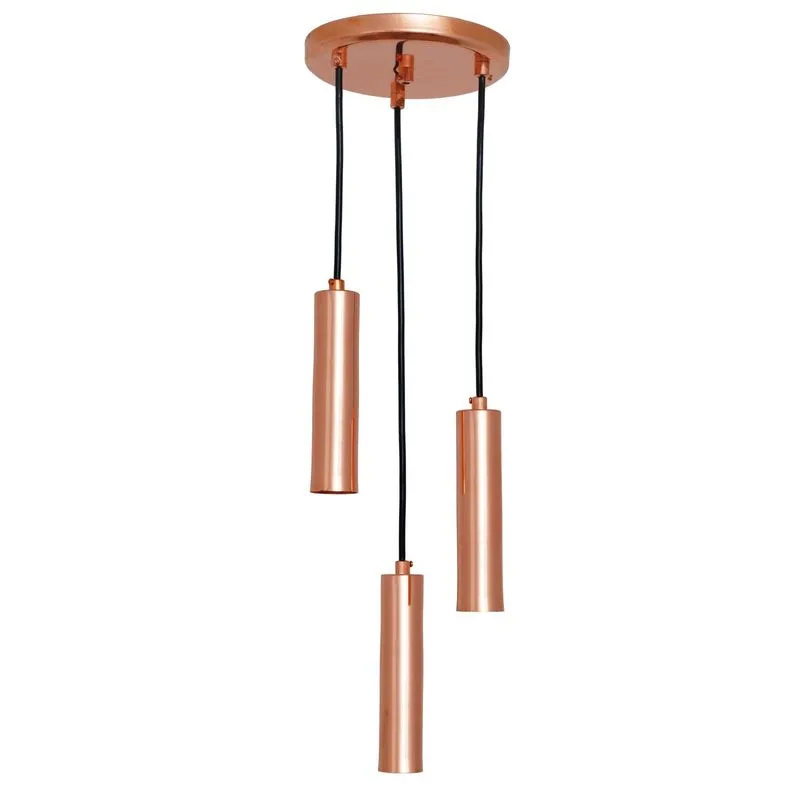 Pendente Tubular Triplo 20cm Cobre