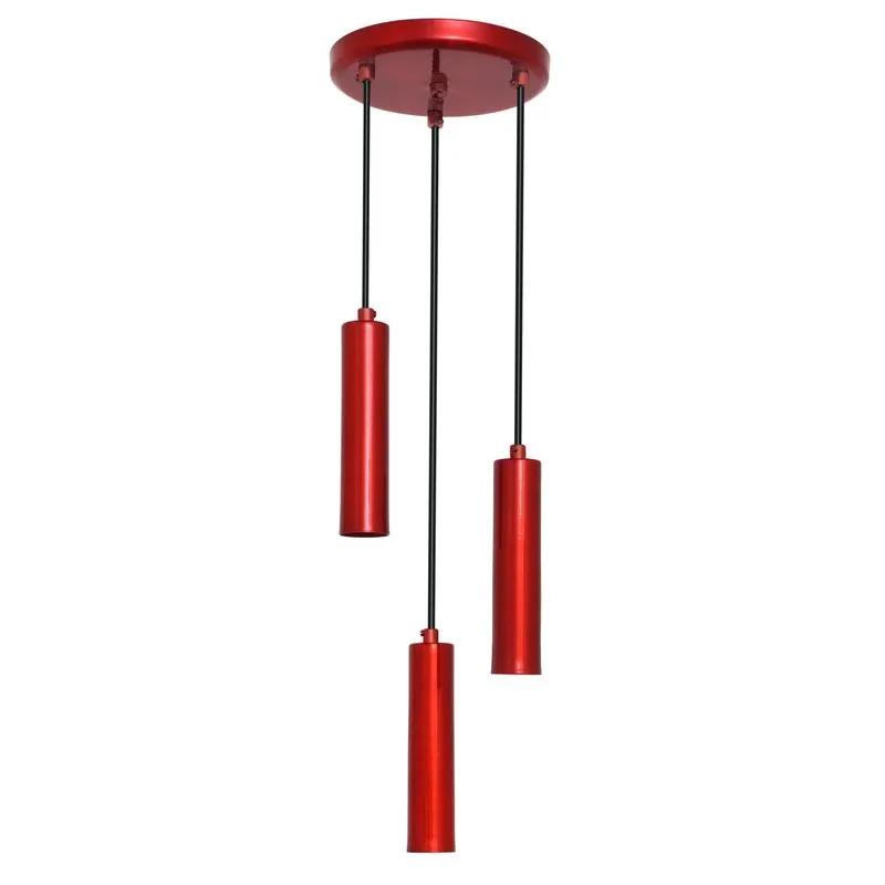 Pendente Tubular Triplo 20cm Vermelho Verniz