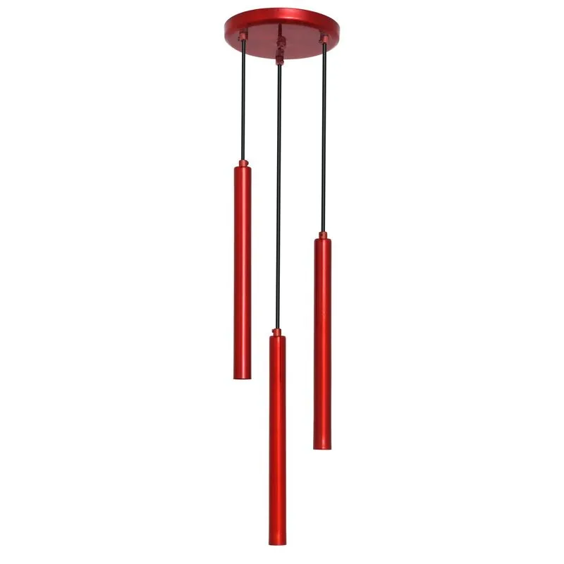 Pendente Tubular Triplo Auremar Vermelho Verniz