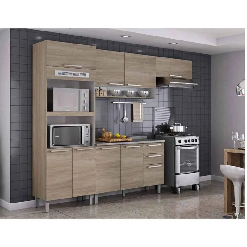 Cozinha Completa 4 peças com Fogão 4 Bocas com Acendimento Automático Luana FL Itatiaia Aveiro Oak