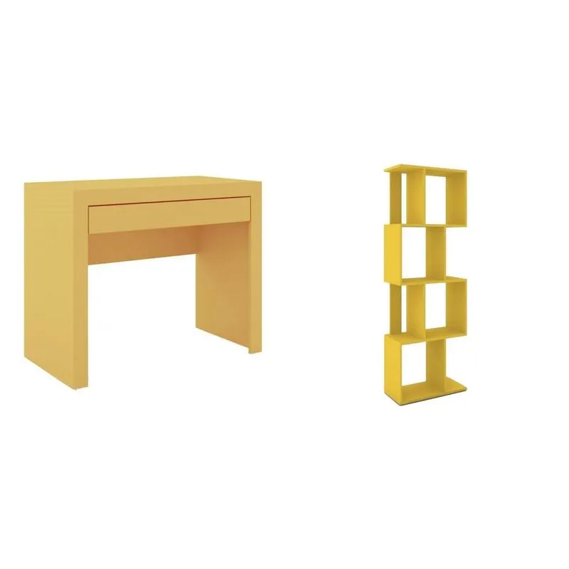 Conjunto Estante com Nicho e Escrivaninha 1 Gaveta MadeiraMadeira 405010 Amarelo