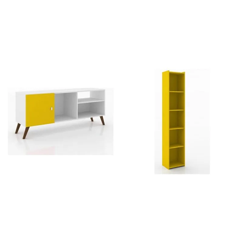 Sala de Estar Completa MadeiraMadeira com Estante e Rack 380782 Amarelo/Branco