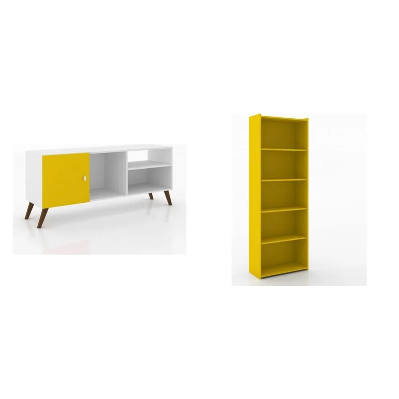 Sala de Estar Completa MadeiraMadeira com Estante e Rack 380783 Amarelo/Branco