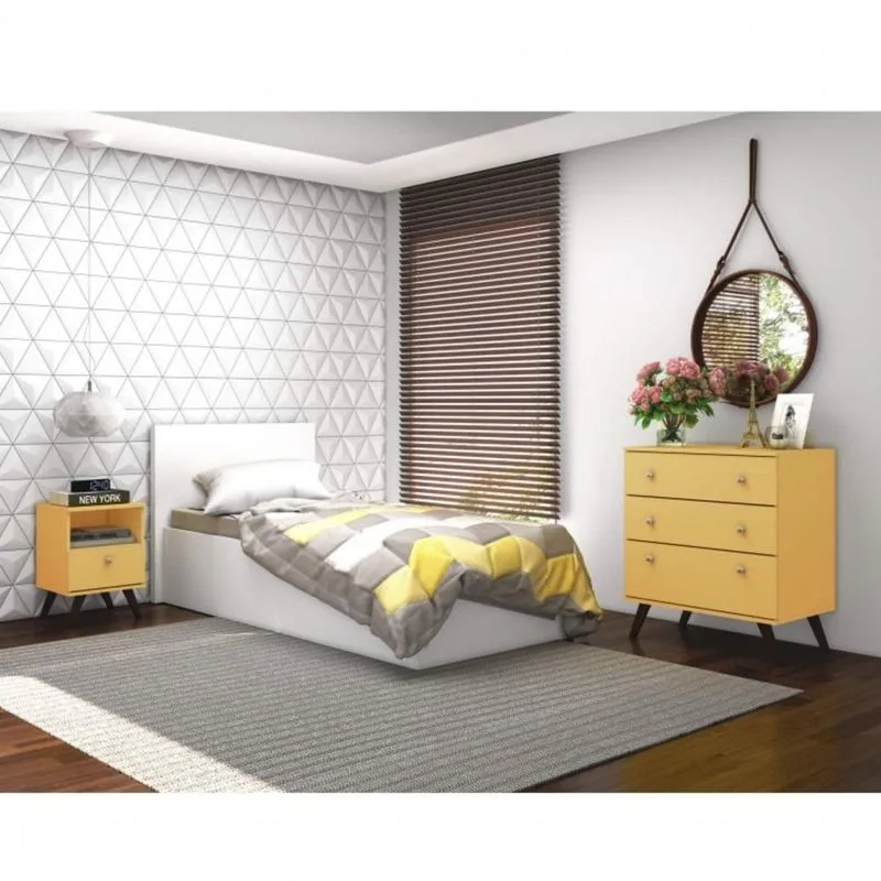 Conjunto Mesa de Cabeceira 1 Gaveta e Cômoda Retrô Claire Espresso Móveis