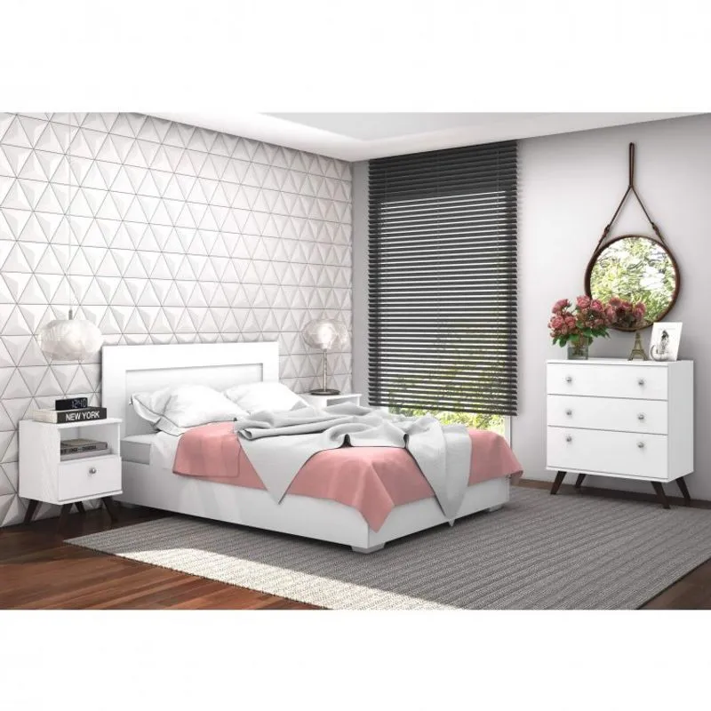 Conjunto Mesa de Cabeceira e Cômoda 3 Gavetas Lyz Espresso Móveis
