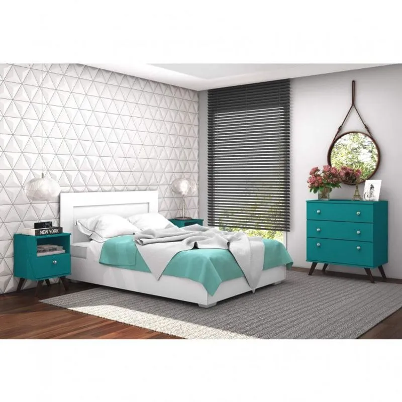 Conjunto Cômoda 3 Gavetas e Mesa de Cabeceira 1 Gaveta Retrô Ônix Espresso Móveis