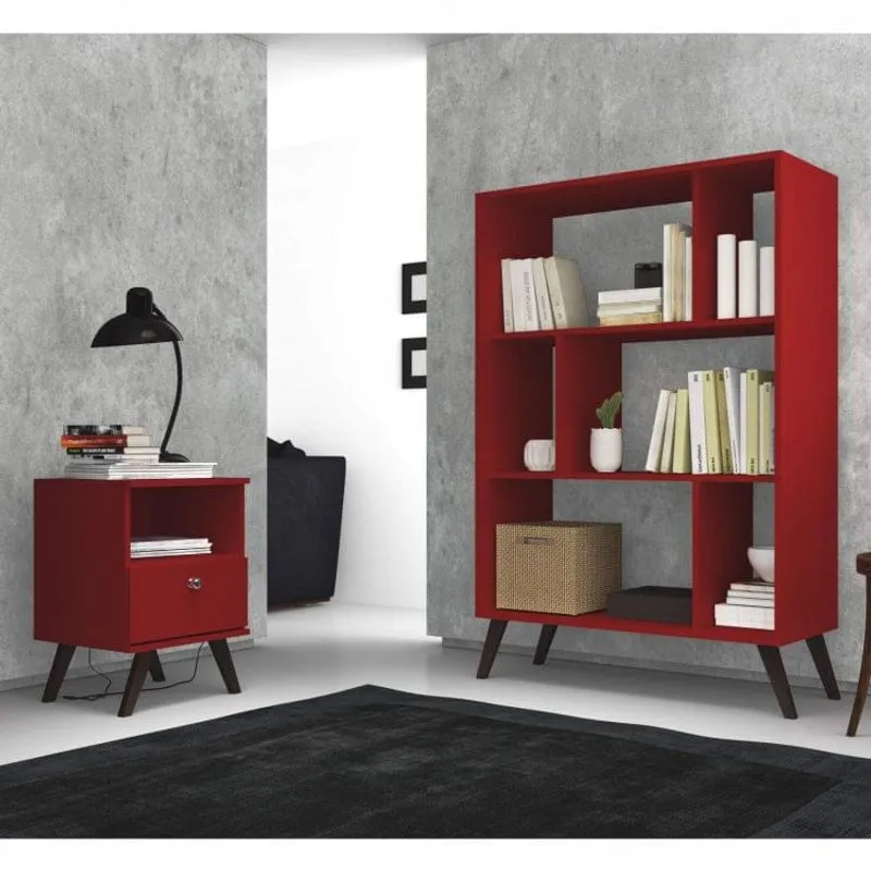 Conjunto Estante com Nichos e Mesa de Cabeceira 1 Gaveta Fênix Espresso Móveis