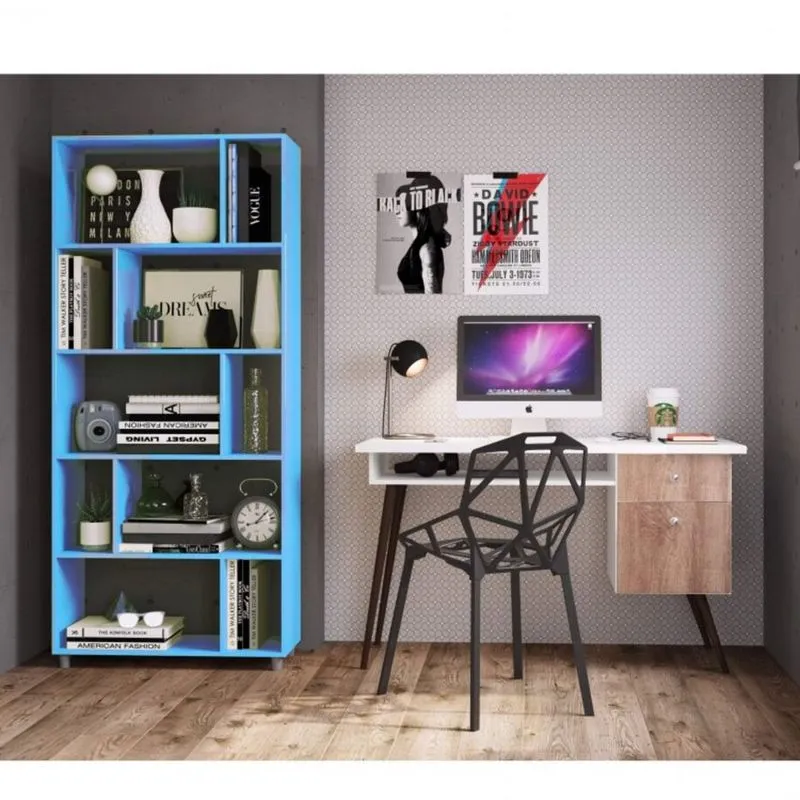 Escritório Completo MadeiraMadeira com Estante Multiuso e Escrivaninha 1 Porta 1 Gaveta 405023 Movelbento Verde/Branco