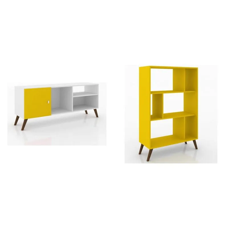 Sala de Estar Completa MadeiraMadeira com Estante e Rack 380780 Amarelo/Branco