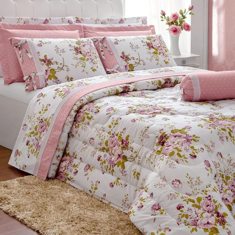 Kit Edredon Queen 5 Peças Floratta Percal Floral Rose