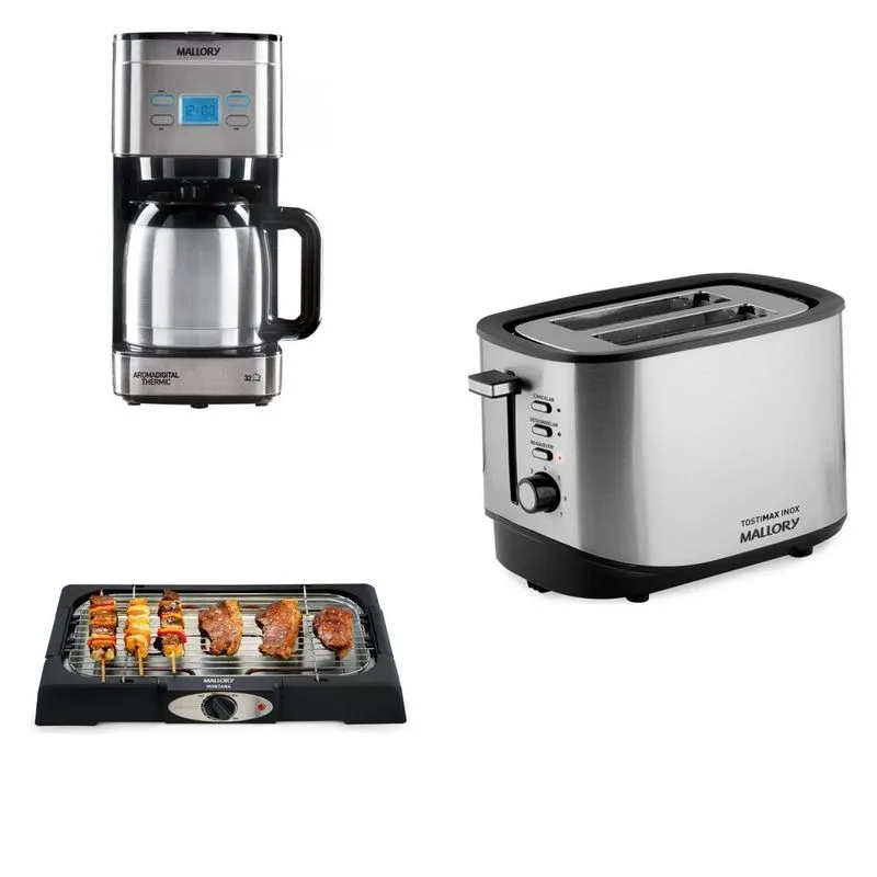 Conjunto com Torradeira, Cafeteira e Churrasqueira Elétrica 127V MadeiraMadeira Cinza/Preto