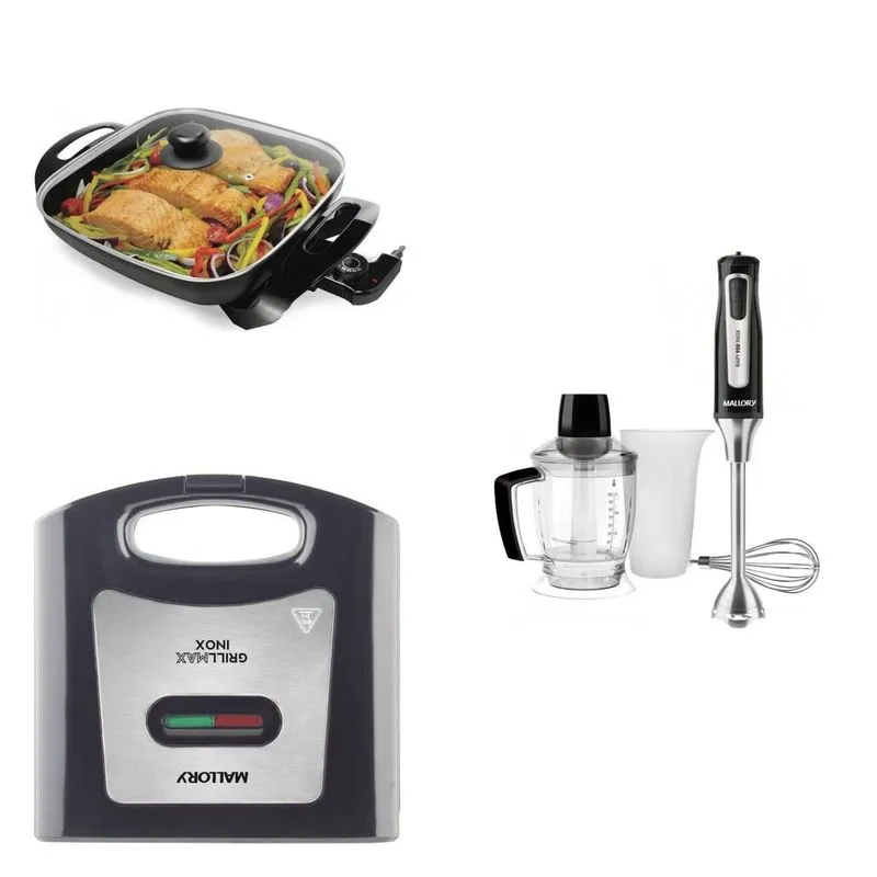 Conjunto com Panela Elétrica, Sanduicheira Grill e Mixer 220V MadeiraMadeira Preto