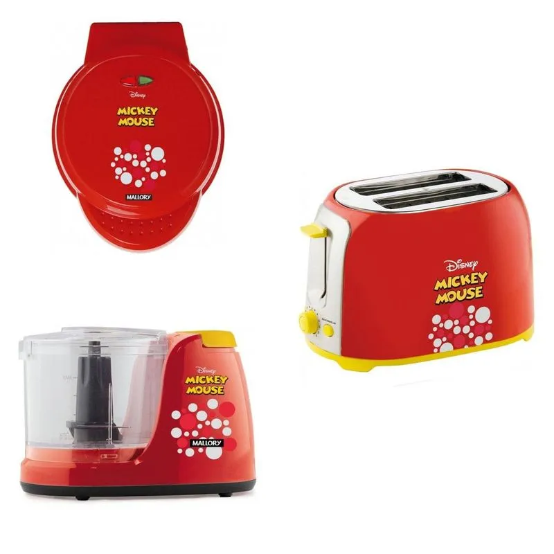 Conjunto com Máquina de Cupcake, Torradeira e Mini Processador Mickey Mouse 220V MadeiraMadeira Vermelho