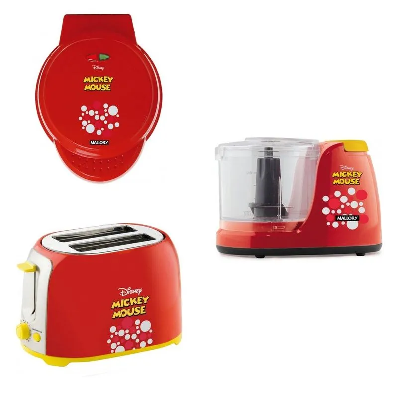 Conjunto com Máquina de Cupcake, Torradeira e Mini Processador Mickey Mouse 127V MadeiraMadeira Vermelho