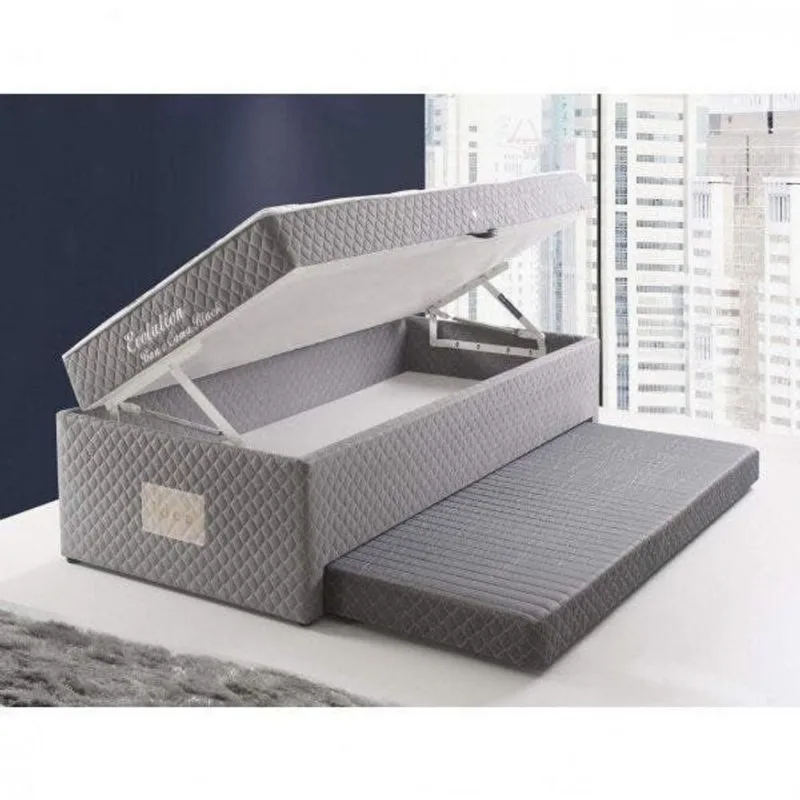 Bicama Box Solteiro com Baú Espresso Móveis Molas Bonnel Evolution 188x88x63cm Cinza Cinza