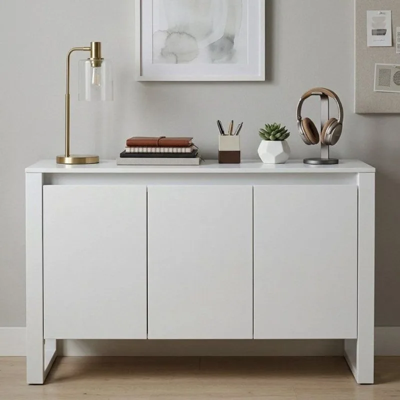 Balcão para Escritório 136cm com 3 Portas e 1 Prateleira ME4147 Branco Branco