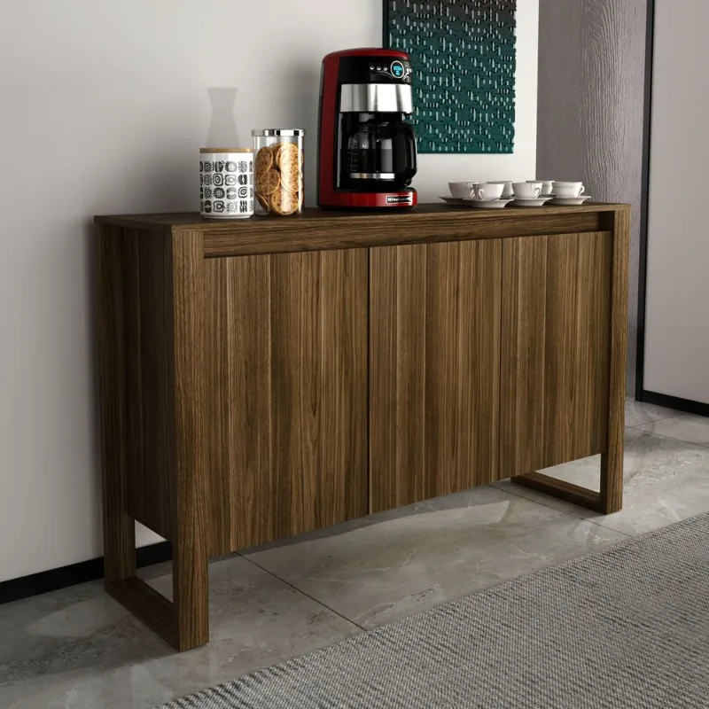 Balcão para Escritório 136cm com 3 Portas e 1 Prateleira ME4147 Marrom Nogal