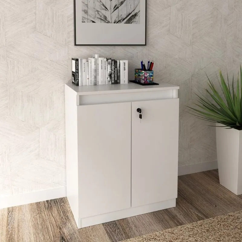 Balcão para Escritório 60cm com 1 Prateleira 2 Portas e Chave ME4149 Branco Branco