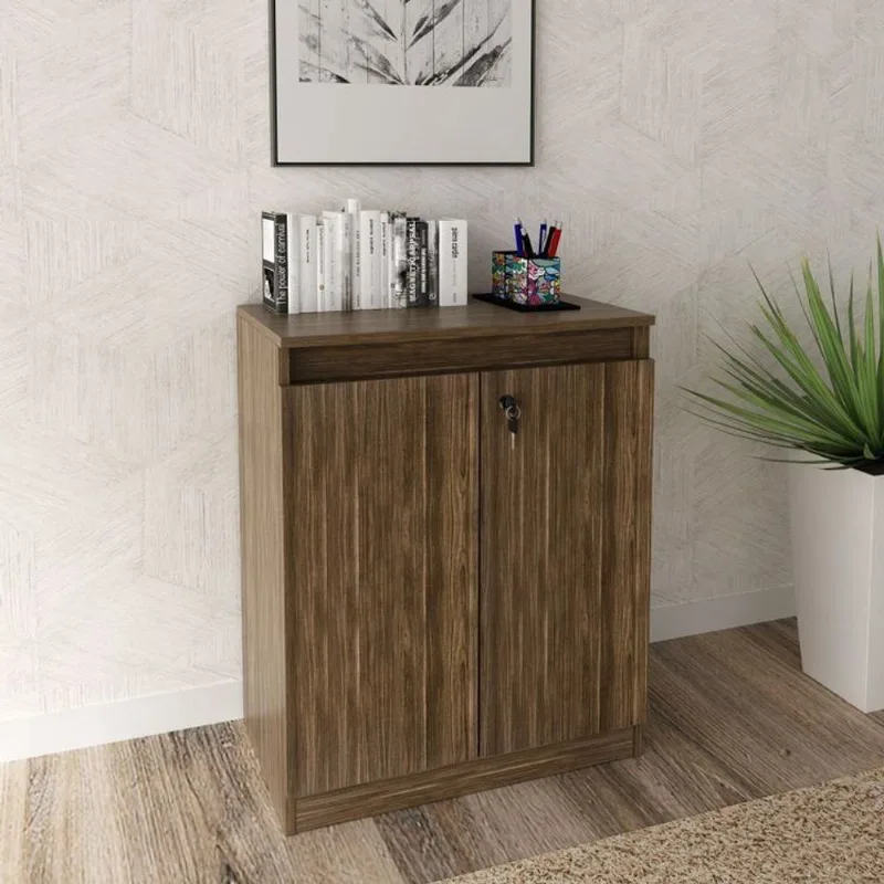 Balcão para Escritório 60cm com 1 Prateleira 2 Portas e Chave ME4149 Marrom Nogal