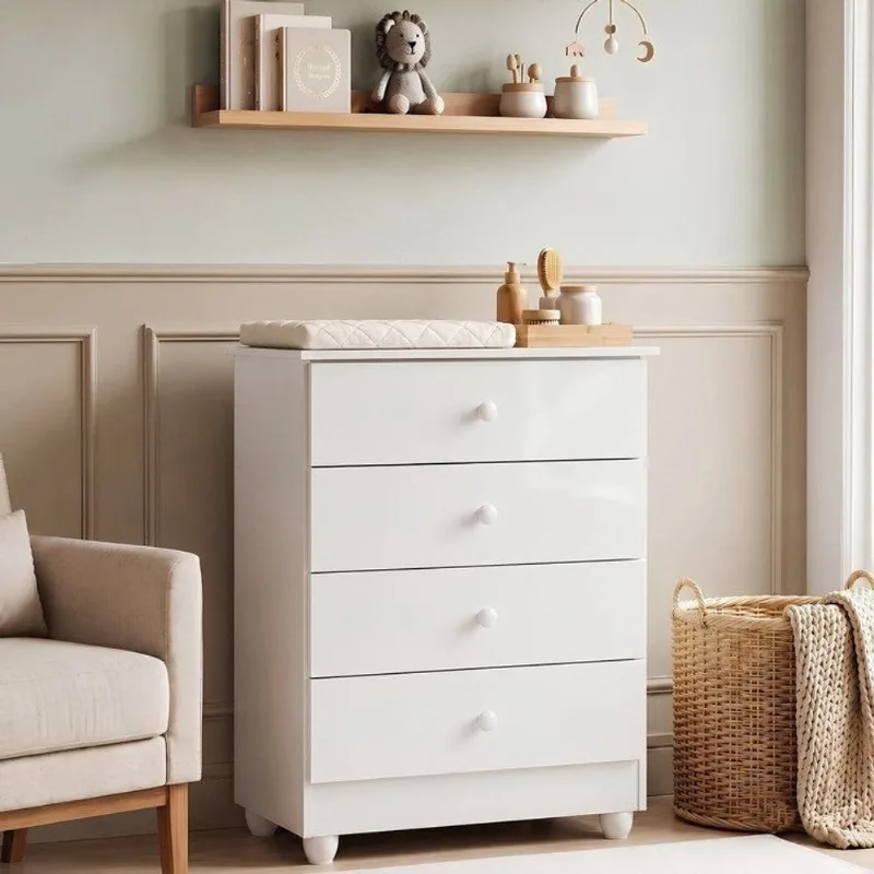 Cômoda de Bebê 100% MDF 4 Gavetas Soft Life Branco Branco