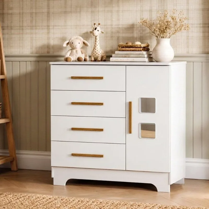 Cômoda 4 Gavetas 1 Porta Fly 100% MDF Branco Branco