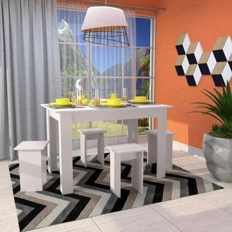 Conjunto Mesa com 4 Bancos MDP Branco Branco