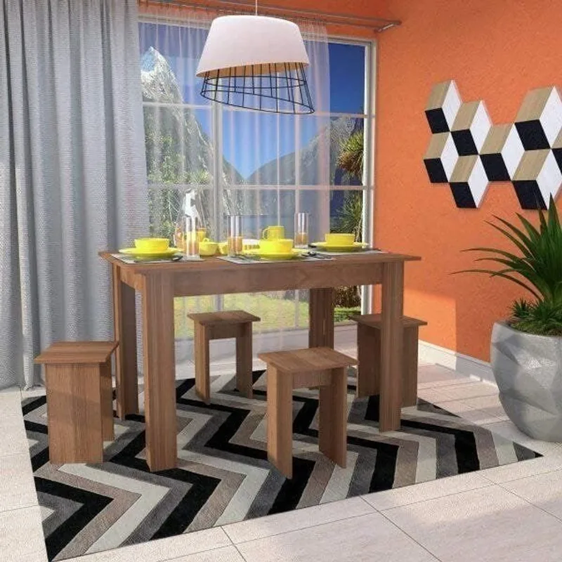 Conjunto Mesa com 4 Bancos MDP Marrom/Montana Montana