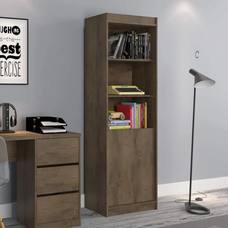 Estante para Livros 2 Portas 4 Prateleiras Office Atualle Móveis Moccacino Rústico