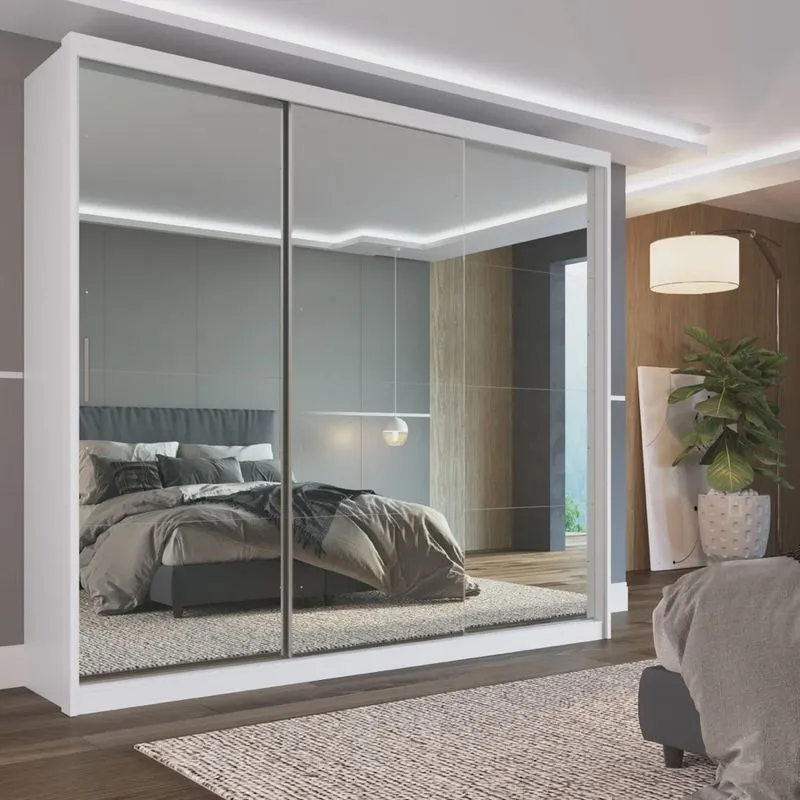 Guarda Roupa Casal 3 Portas com Espelho 4 Gavetas 100% mdf London Yescasa
