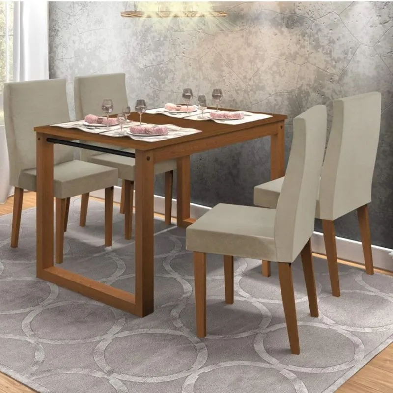 Conjunto Sala de Jantar com Mesa Flórida e 4 Cadeiras Cannes Espresso Móveis Canela/Bege