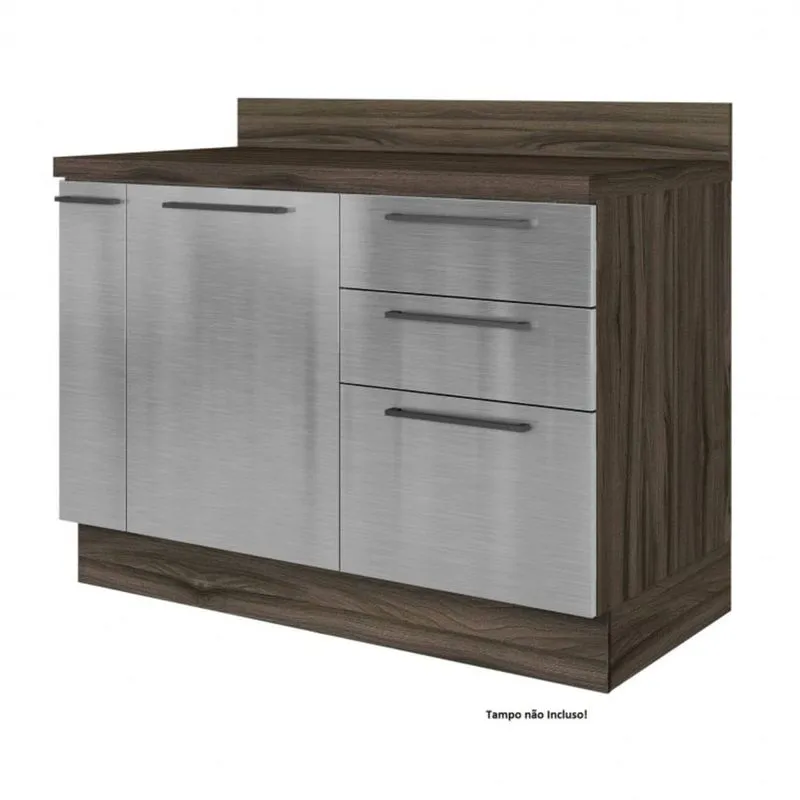 Balcão para Cozinha 1 Porta 4 Gavetas Gourmet G3 Itatiaia Nogal Terracota/Inox